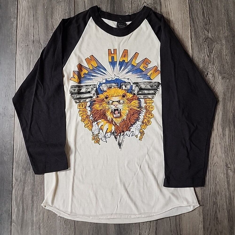 Vintage Van Halen Shirt Adult Large White Black 1982 Live Concert Size L